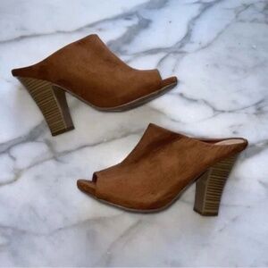 Women's Chunky Suede Peep-Toe Mule Heels